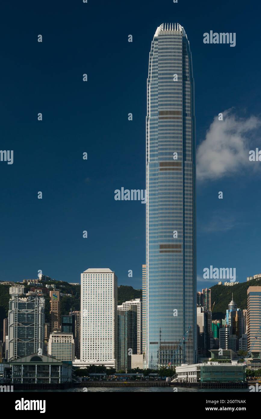 2ifc, Hong Kong's second tallest building, towers above other high rise buildings of Central, Hong Kong Island Stock Photo