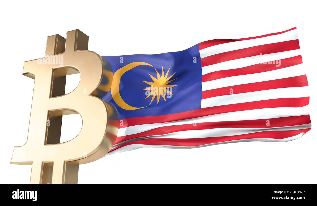 Gold bitcoin cryptocurrency with a waving Malaysia flag. 3D Rendering Stock  Photo - Alamy