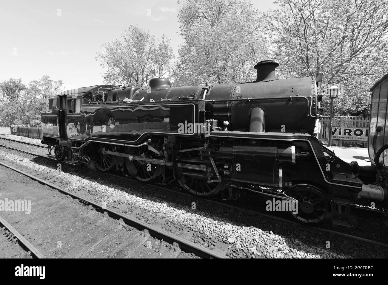 A standard class 4MT locomotive at Sheffield Park station on The Bluebell Railway. Stock Photo