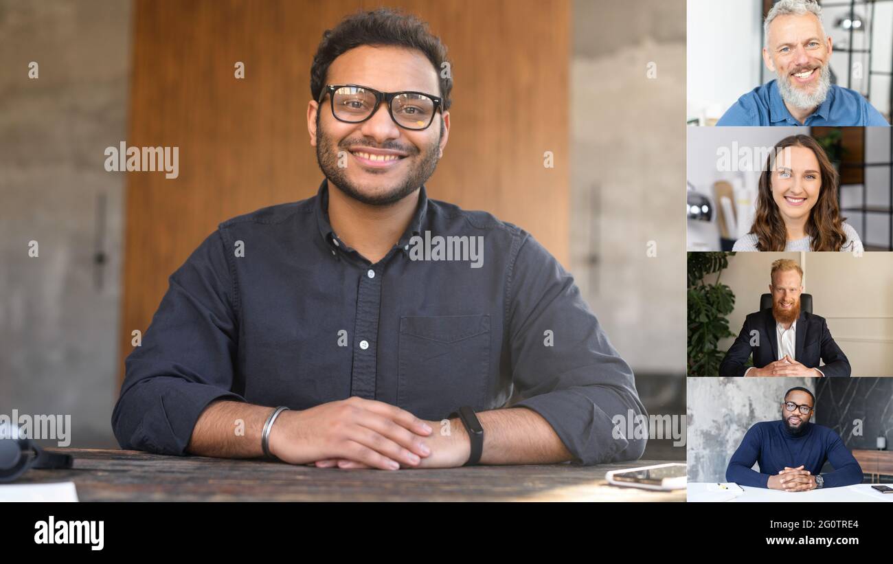 Aspiring indian mixed race businessman holding online video conference