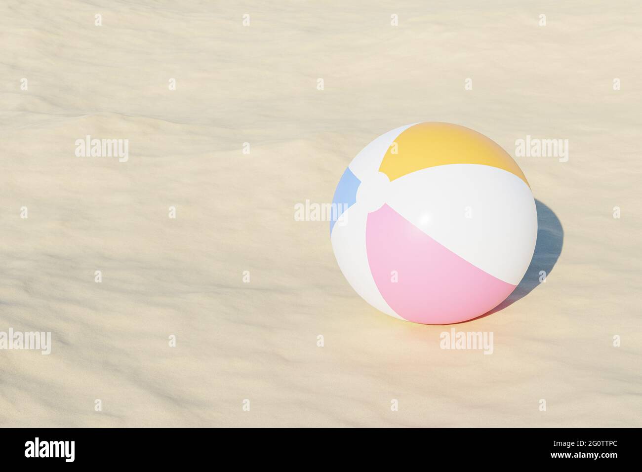 Summer vacations background with inflatable beach balls and sand, copy ...