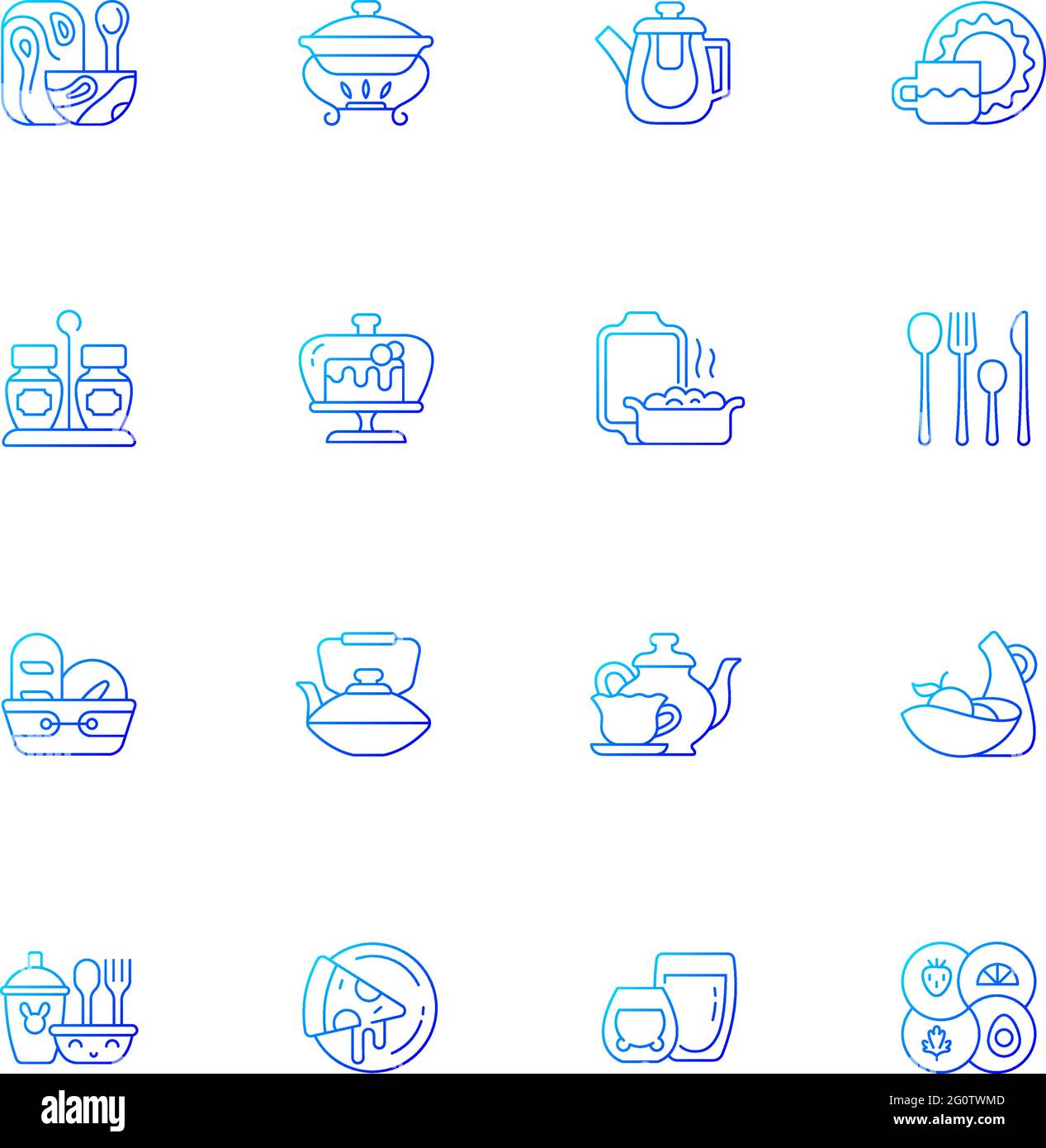 Trendy tableware gradient linear vector icons set Stock Vector