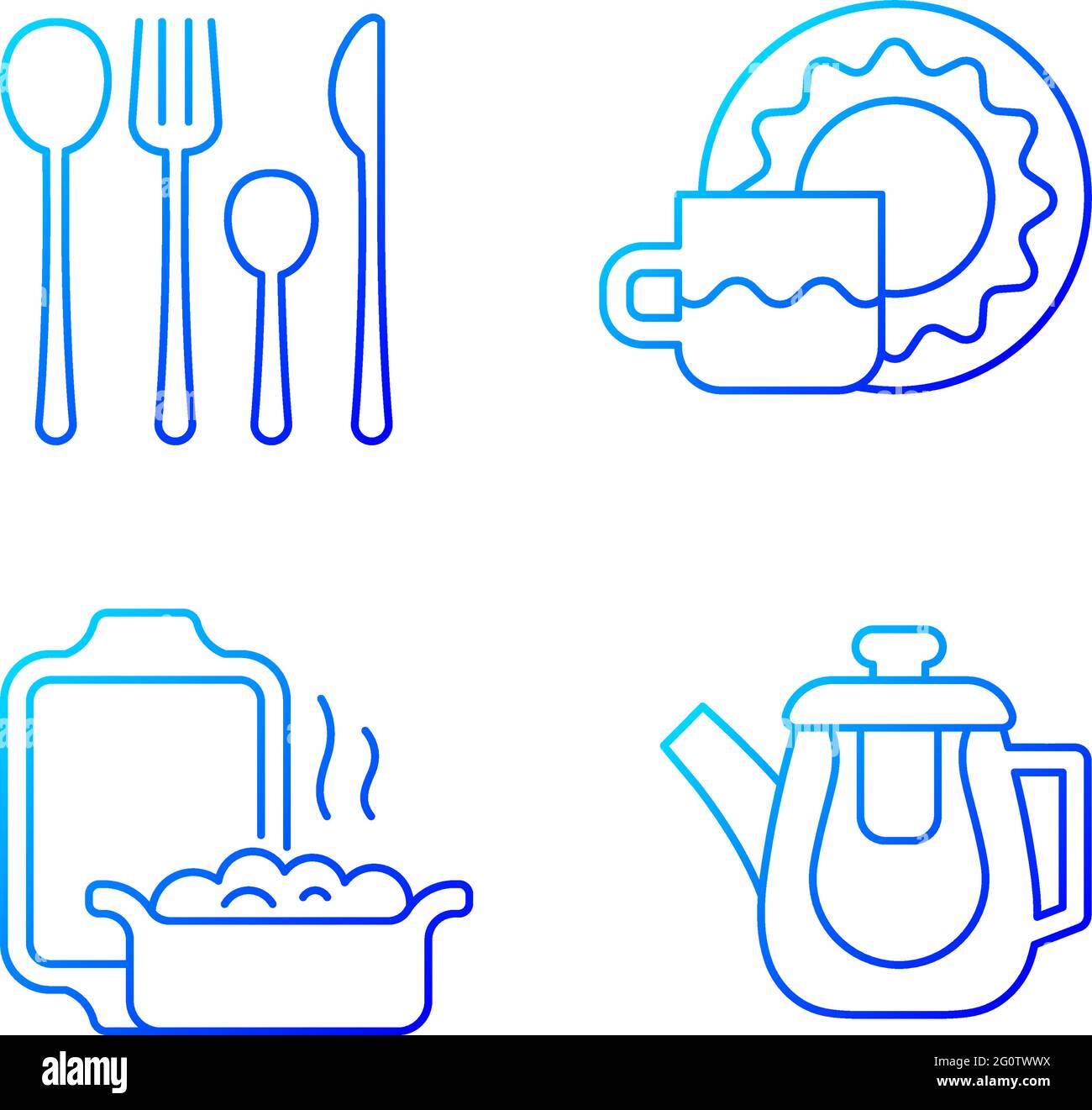 Dinner accessories gradient linear vector icons set Stock Vector