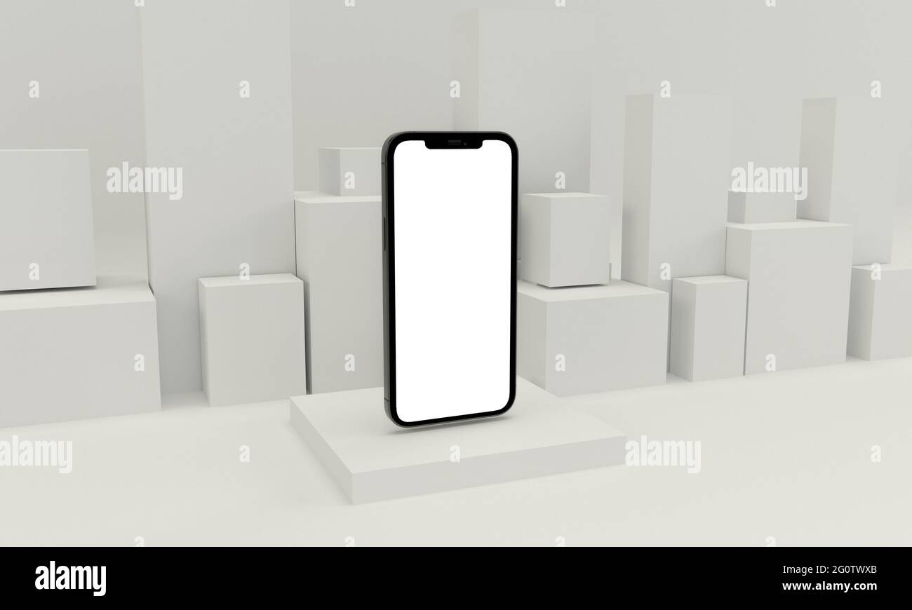 3d render illustration generic phone mock up in a white design high key ...