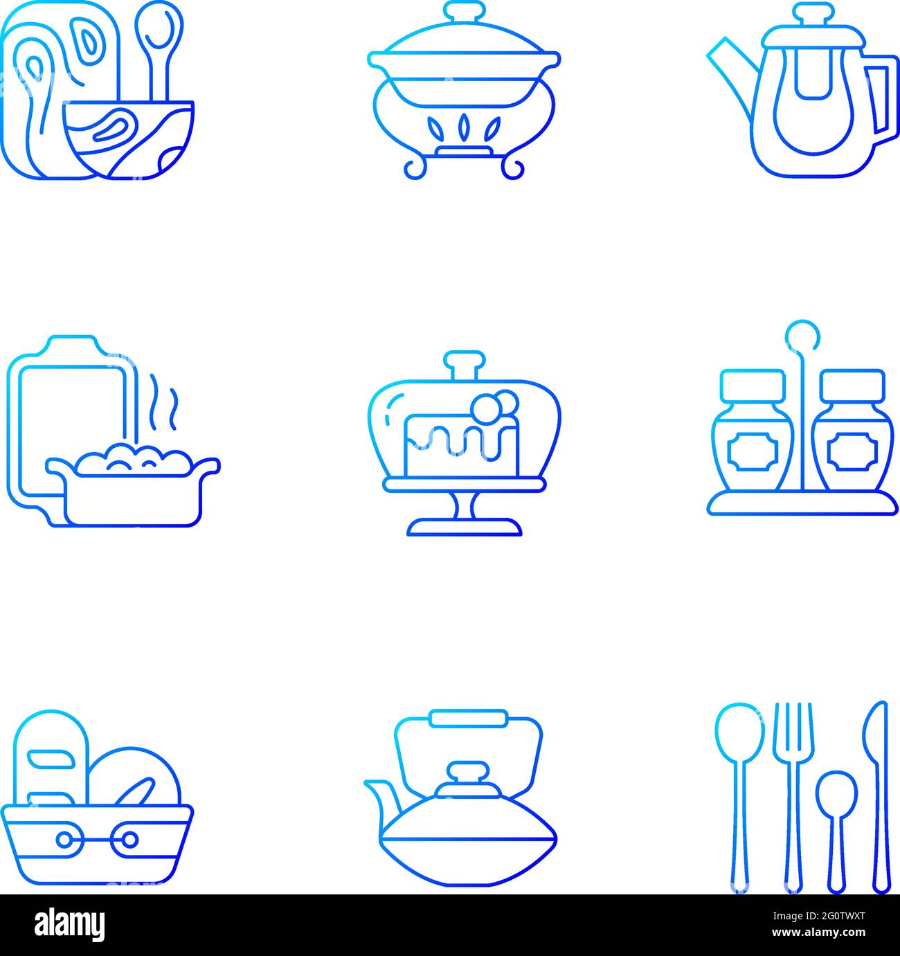 Trendy tableware gradient linear vector icons set Stock Vector