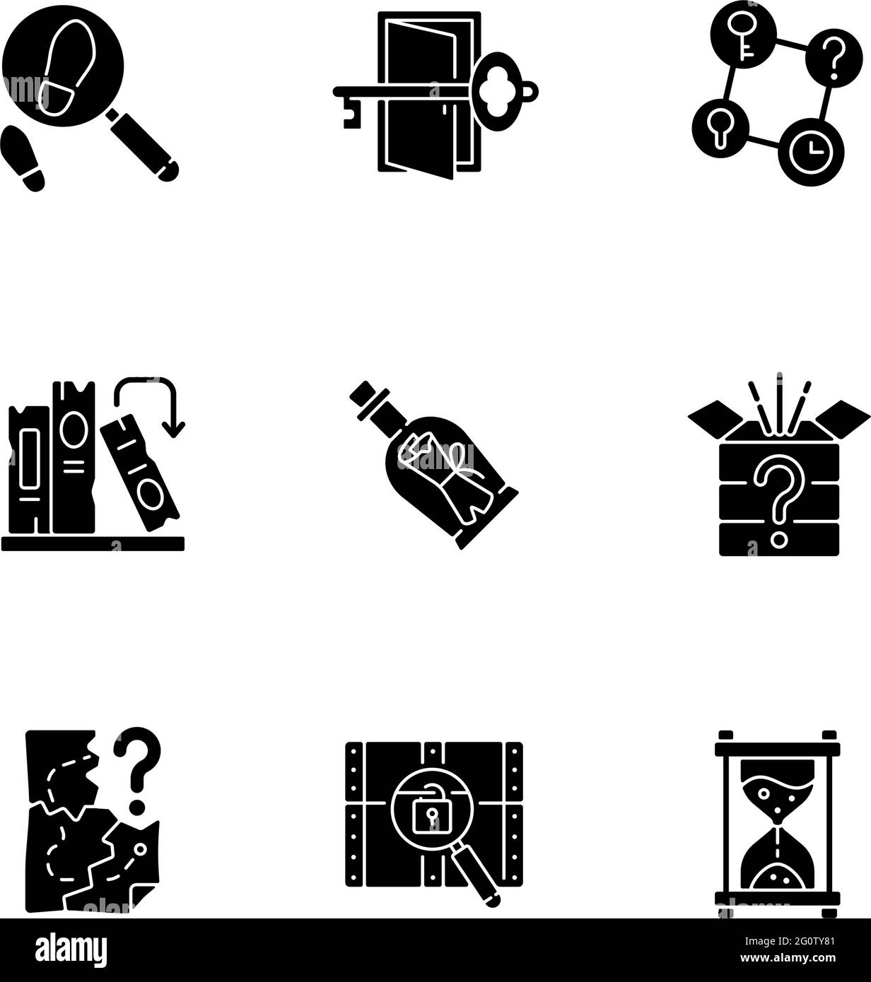 Puzzle solving black glyph icons set on white space Stock Vector Image ...