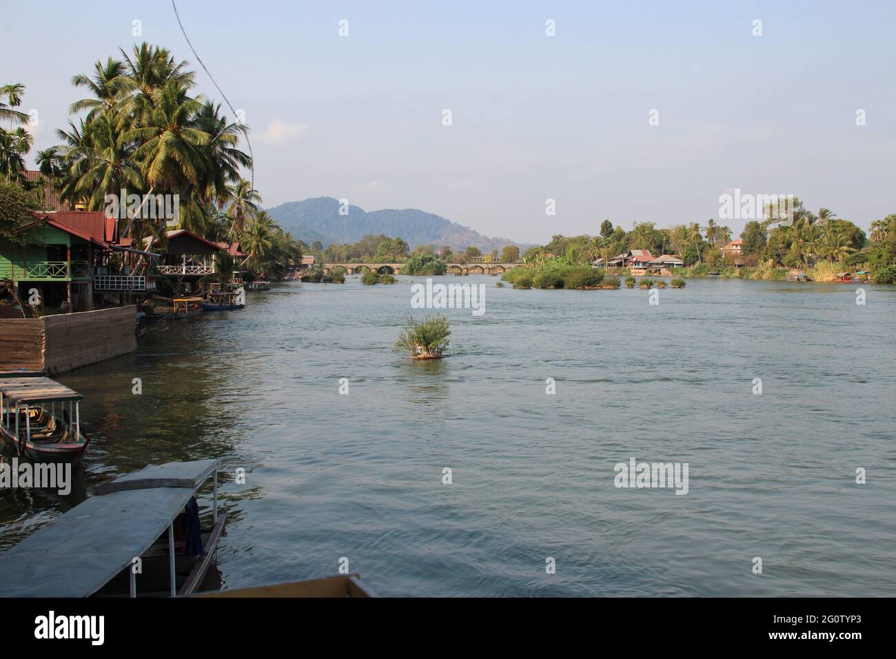 Khone Rivers river mekong and village at khone island in laos Stock Photo - Alamy