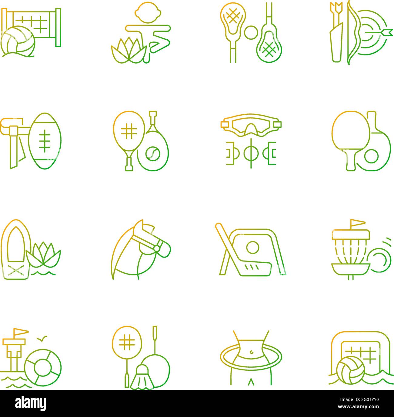 Summer sports and camp activities gradient linear vector icons set ...
