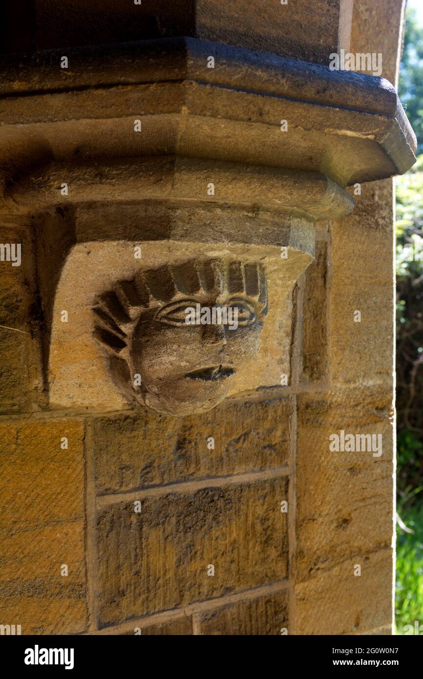 Stone carving on the south porch, All Saints Church, Thorpe Malsor