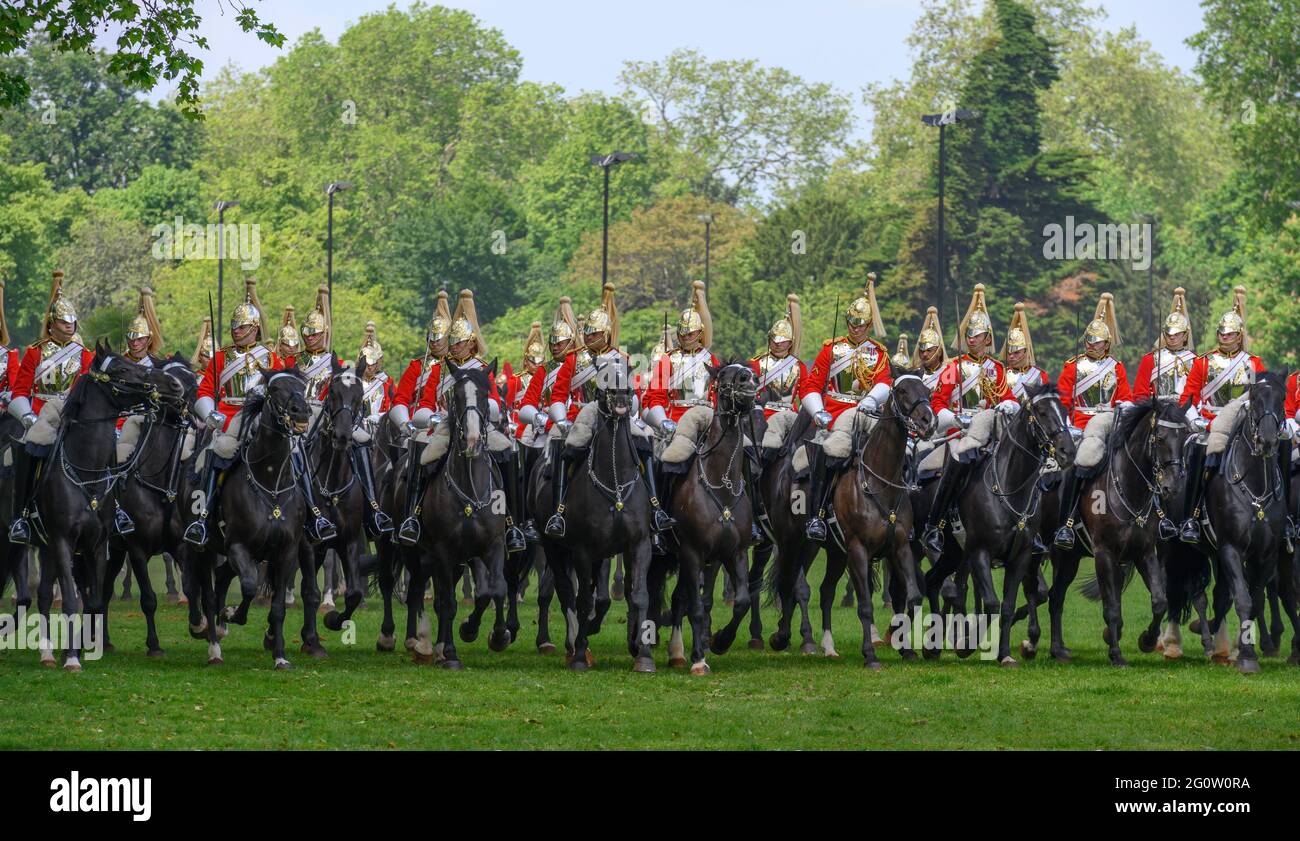 London, UK. 3 June 2021. 2021 Annual inspection of the Household Cavalry at Hyde Park by Major General Christopher John Ghika CBE the General Officer Commanding. Credit: Malcolm Park/Alamy Live News. Stock Photo