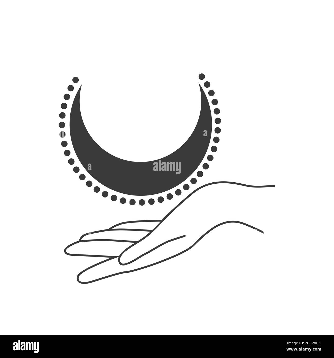 Esoteric symbol. Mystical and magical design with sun, hand, stars and moon. Stock Vector