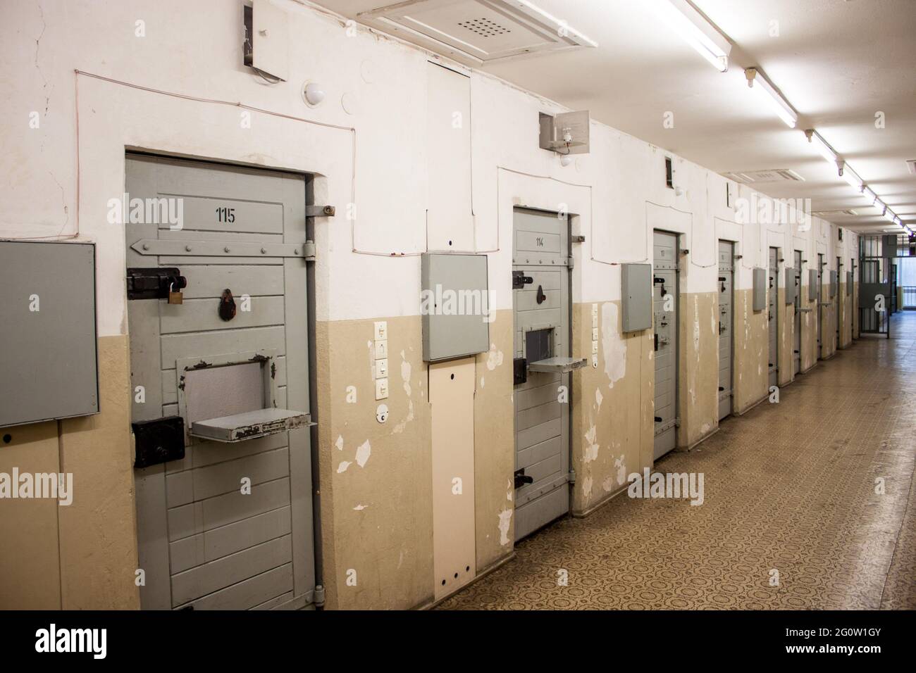 Cells at Berlin-Hohenschonhausen Memorial, former prison of state police Stasi during communist era. Stock Photo