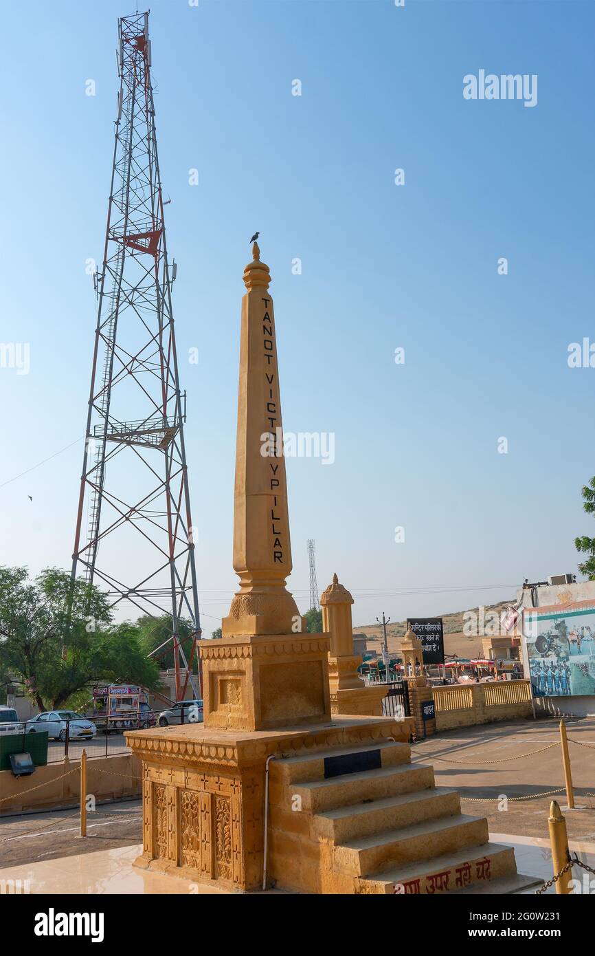 Jaisalmer, Rajasthan, India - 15th October 2019 : Memorials at Tanot Mata Mandir at India Pakistan border in Thar desert maintained by Indian Army. Stock Photo