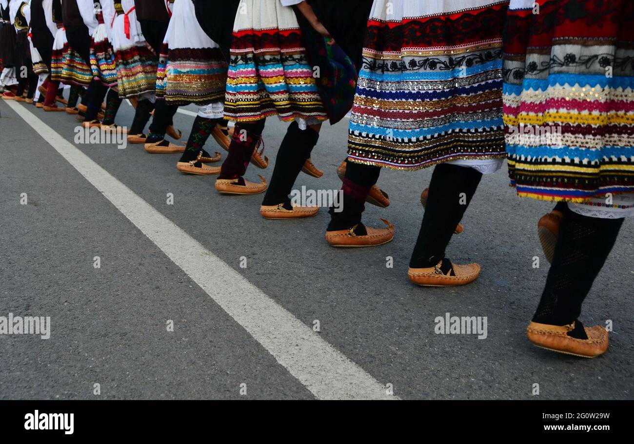 NOVI SAD, SERBIA - Oct 04, 2015: Novi Sad, Serbia, 4th October 2015. - Folklore group Traditional clothing preforming national dances Stock Photo