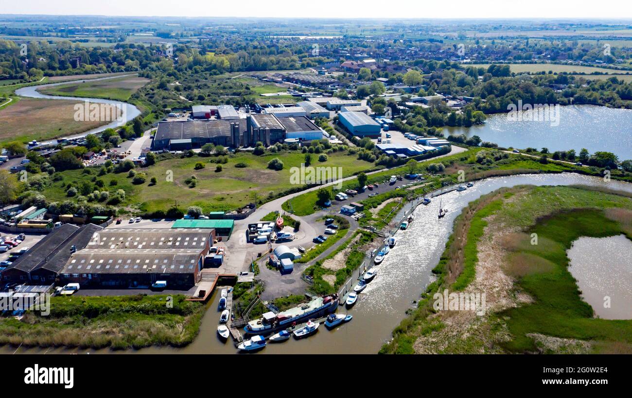 Aerial view of the Sandwich Marina and Industrial Estate, looking