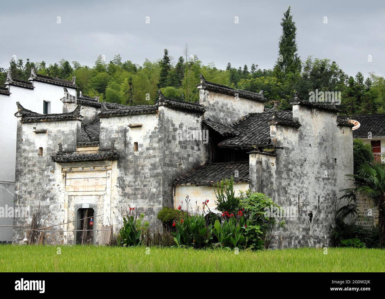 Sixi Yancun in Wuyuan County, Jiangxi Province, China. Traditional village buildings with fields. Stock Photo