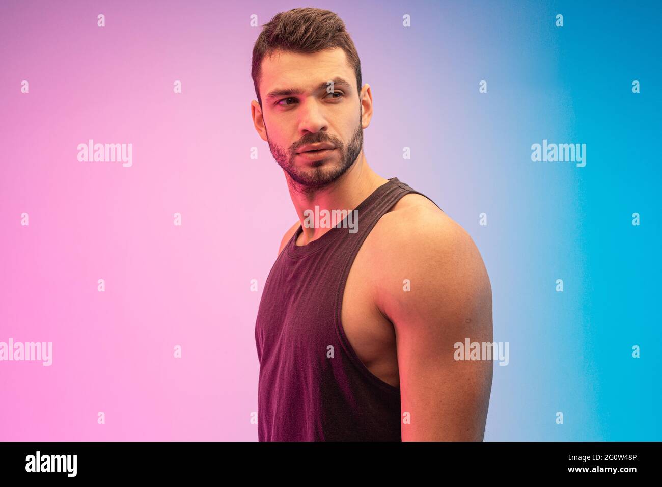 Confident and focused bearded european young man Stock Photo