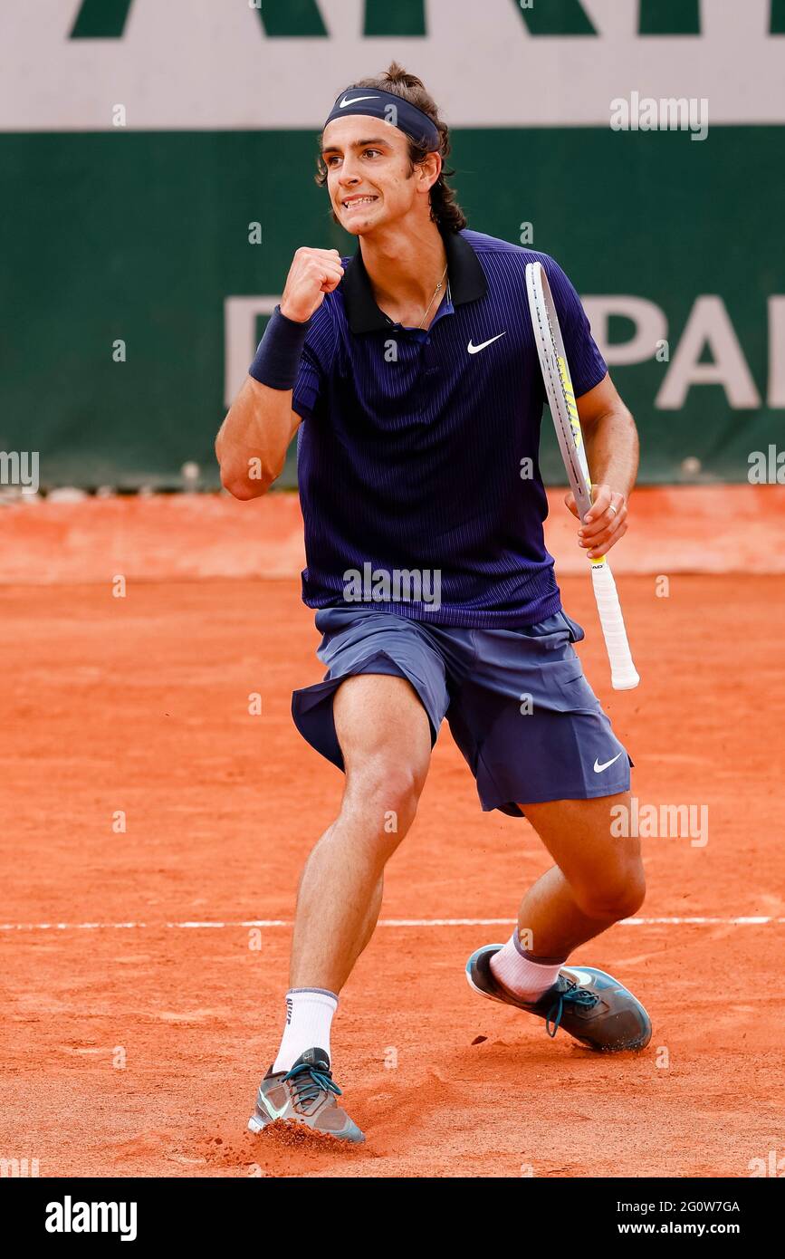 Paris, France. 3rd June, 2021. Lorenzo Musetti from Italia at the 2021  French Open Grand Slam tennis tournament in Roland Garros, Paris, France.  Frank Molter/Alamy Live news Stock Photo - Alamy