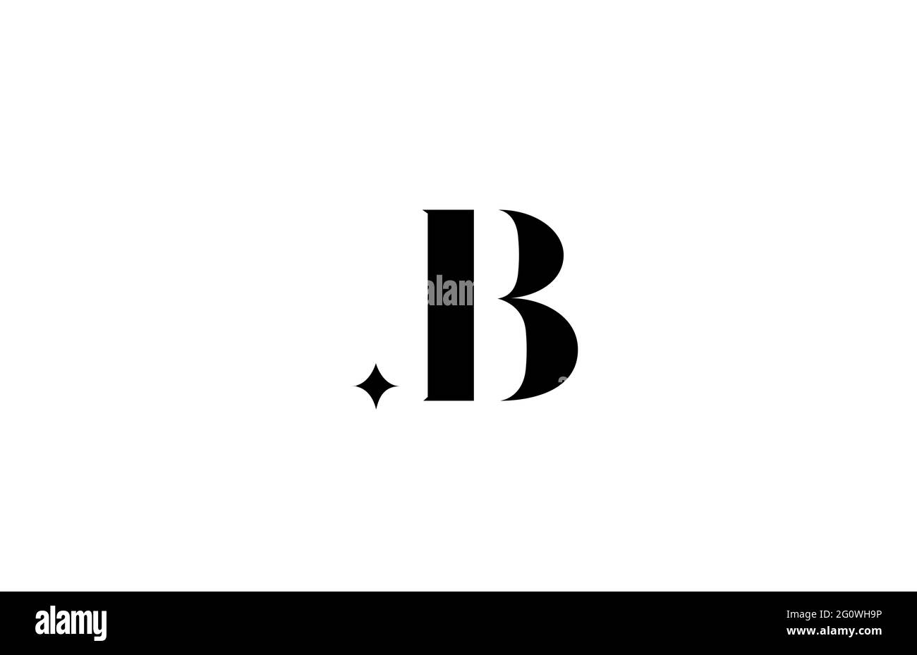 black and white B alphabet letter logo for business with star. Creative lettering for company. Corporate identity branding icon design Stock Photo