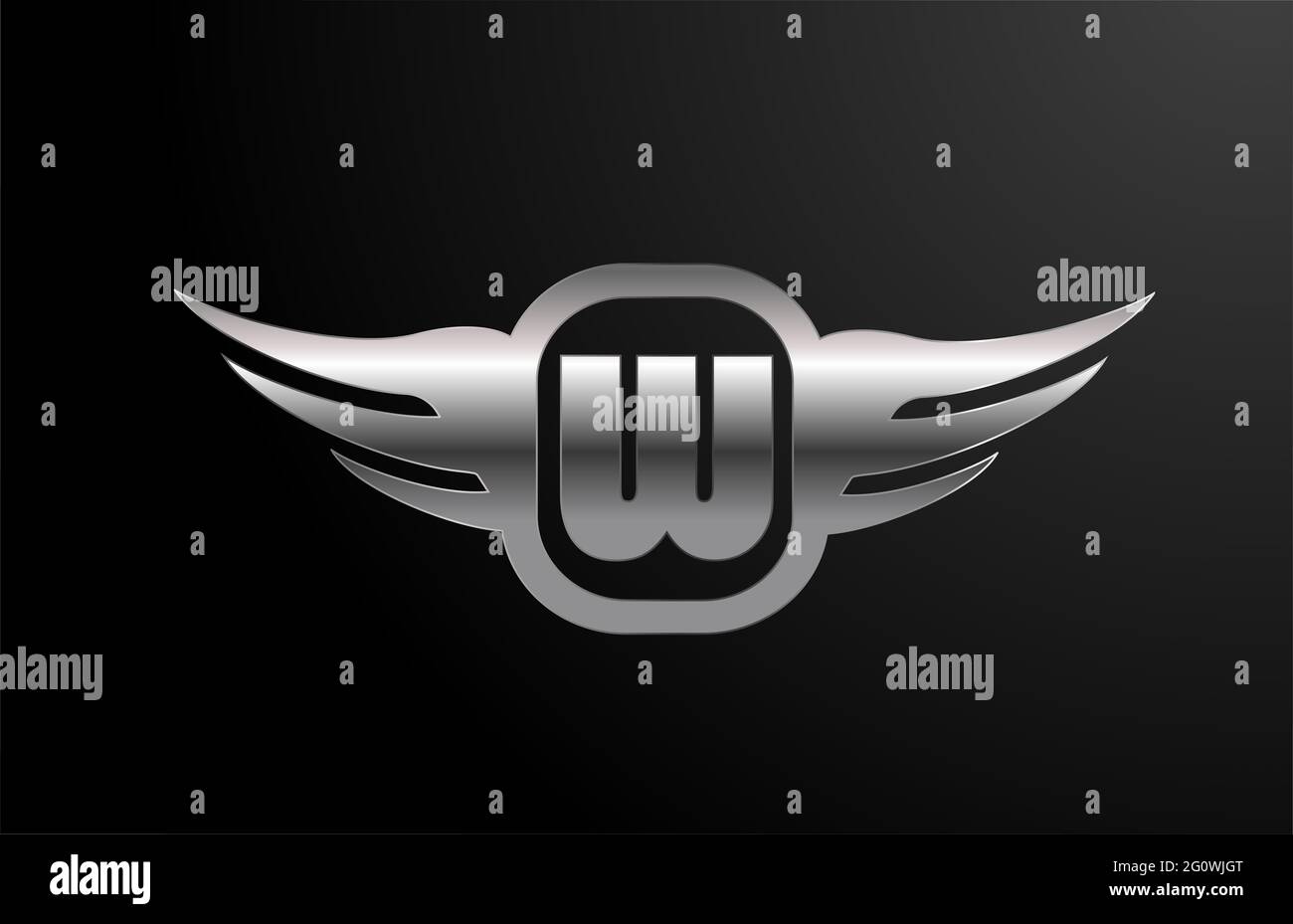 W letter logo alphabet for business and company with wings and silver ...