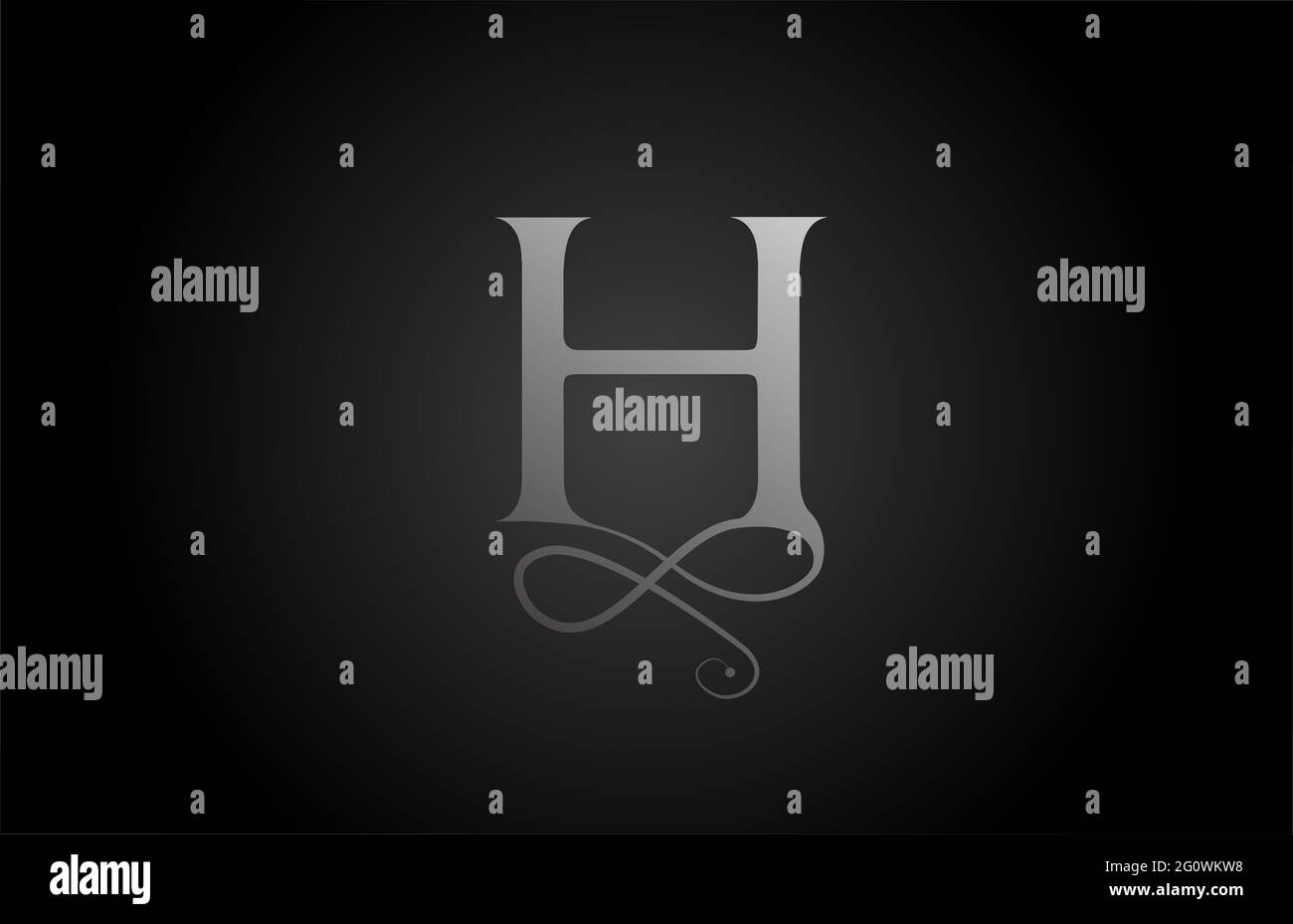 H black and white elegant monogram ornament alphabet letter icon logo ...
