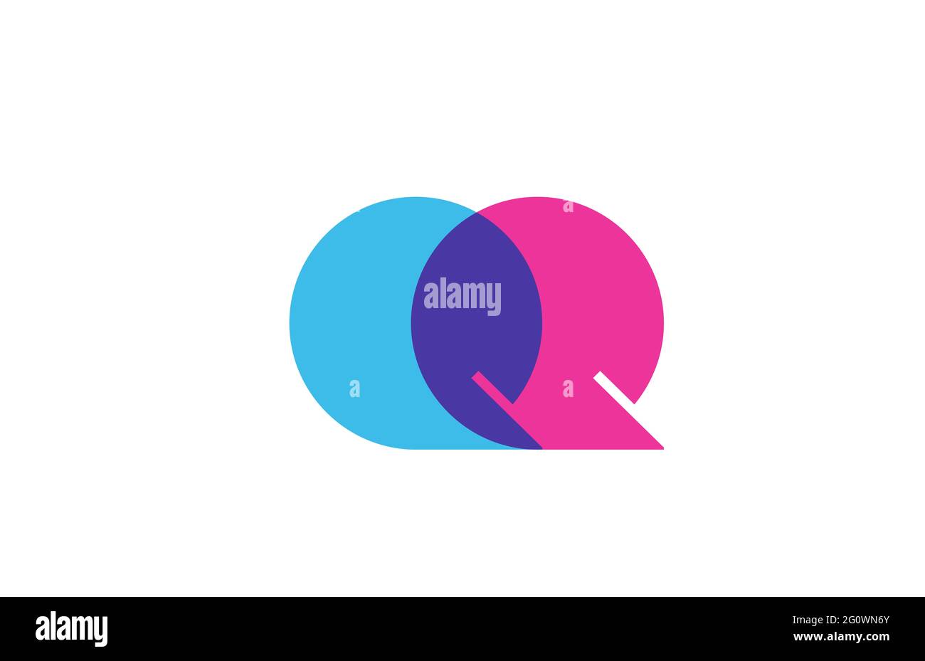 intersected Q letter logo icon for company. Blue and pink alphabet ...