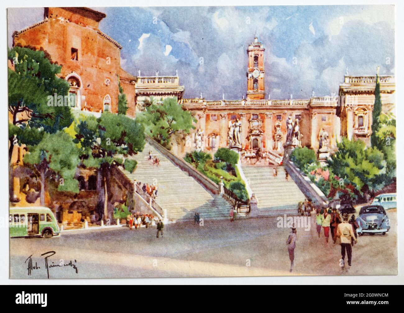 Vintage Aquarello Postcards of Rome by Aldo Raimondi Stock Photo