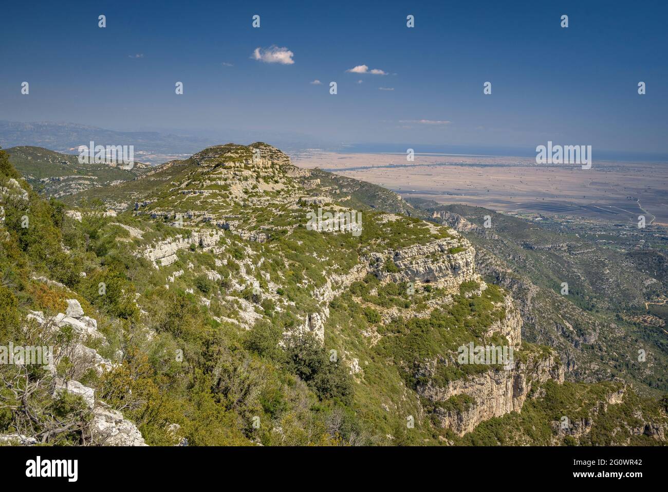 Views from the Torreta de Montsià summit towards the Ebro Delta (Tarragona, Catalonia, Spain) Stock Photo