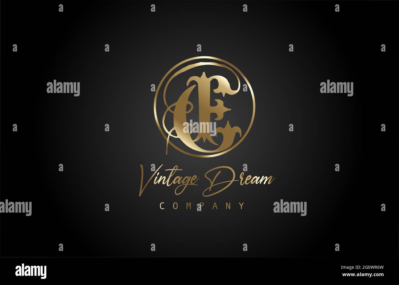 E gold golden alphabet letter logo icon. Vintage design concept for ...