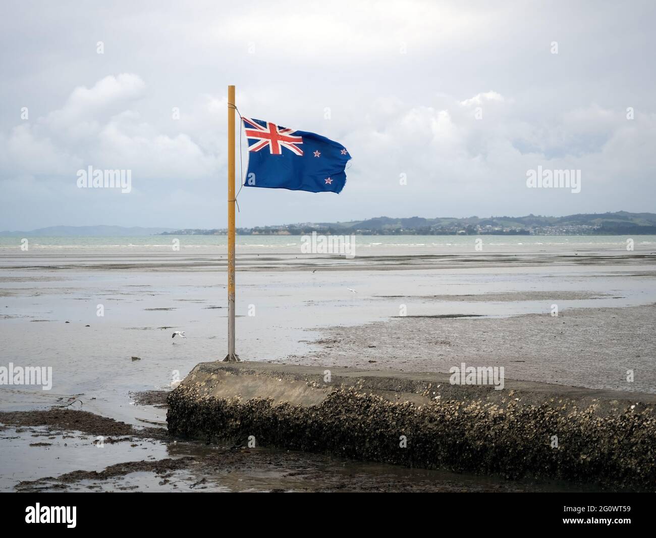New zealand flag on flagpole hi-res stock photography and images - Alamy