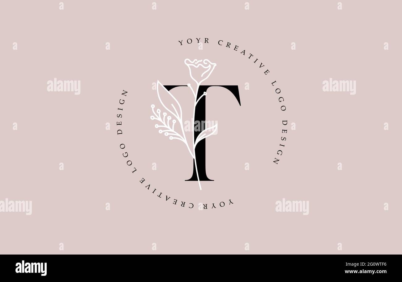 Elegant Vector Flower T Letter Design Logo with Floral Leaf Plant Idea ...