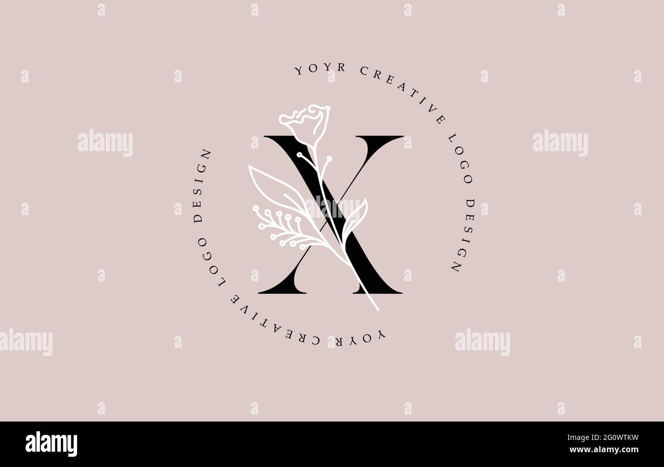 Elegant Vector Flower X Letter Design Logo with Floral Leaf Plant Idea ...