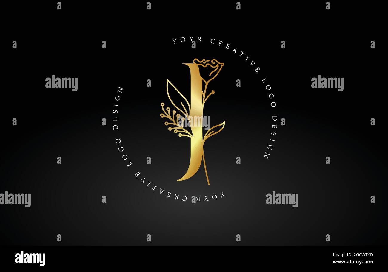 Golden Gold J Letter Design Logo with Floral Leaf Plant Idea for ...