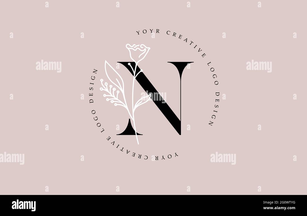 Elegant Vector Flower N Letter Design Logo with Floral Leaf Plant Idea ...