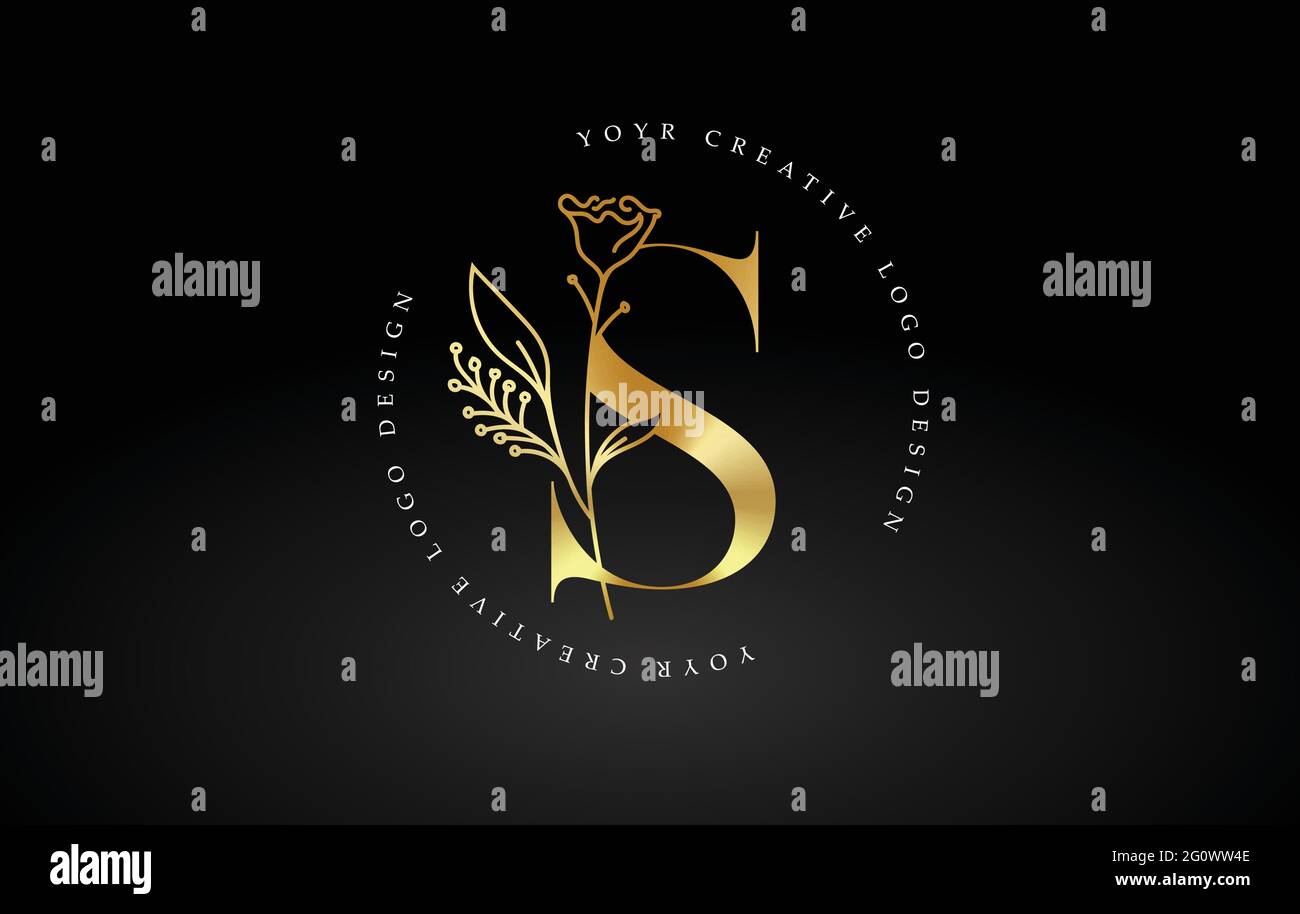 Golden Gold S Letter Design Logo with Floral Leaf Plant Idea for ...