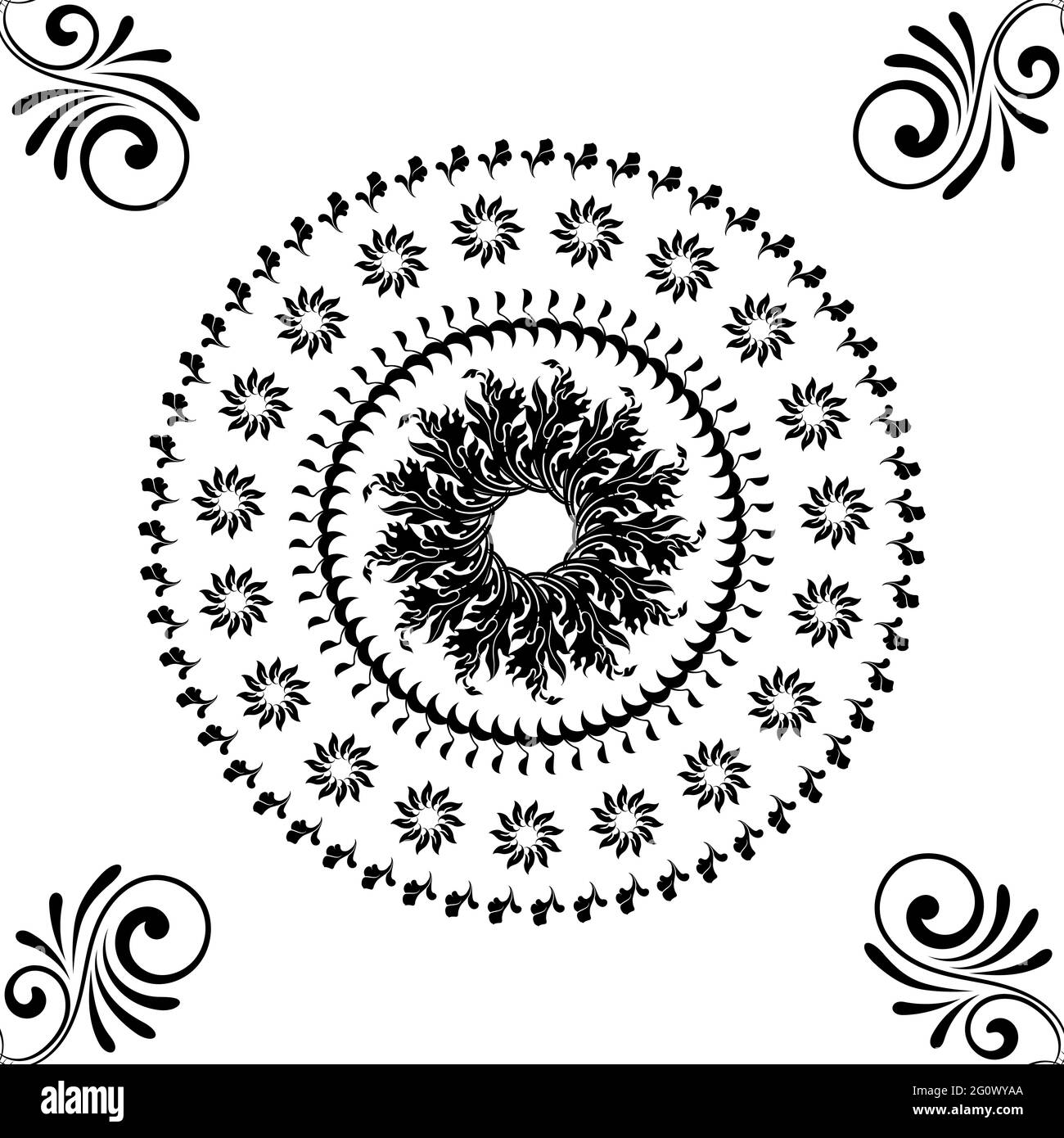 Closeup shot of a radial ornamental pattern for fabric prints isolated ...