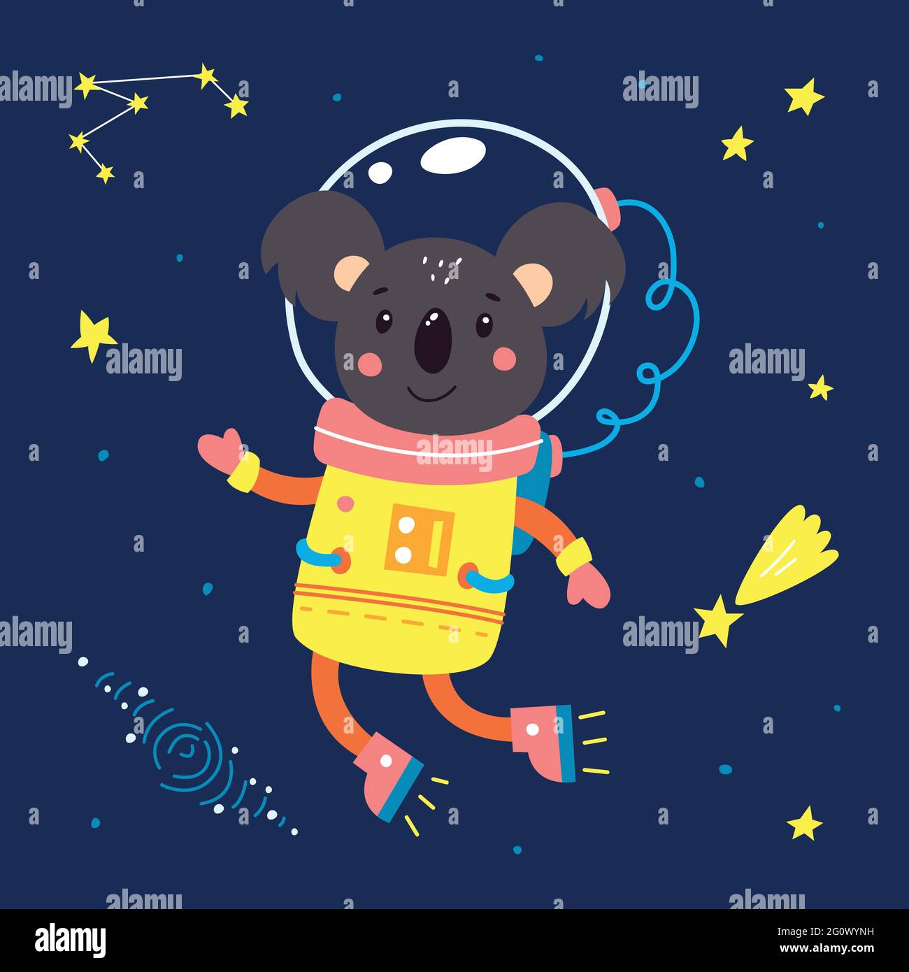 Animals in space. Vector illustration on a blue background. Stock Vector