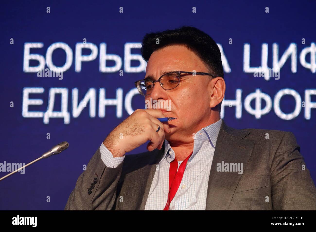 St. Petersburg, Russia. 03rd June, 2021. Alexander Zharov, Chief Executive Officer, Gazprom-Media Holding seen during the St. Petersburg International Economic Forum, Business programme on 'Maintaining a Single Digital Landscape in the Face of a Struggle for Digital Sovereignty'. Credit: SOPA Images Limited/Alamy Live News Stock Photo