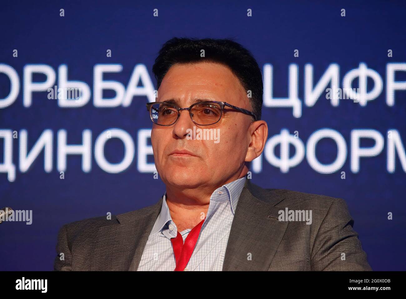 St. Petersburg, Russia. 03rd June, 2021. Alexander Zharov, Chief Executive Officer, Gazprom-Media Holding seen during the St. Petersburg International Economic Forum, Business programme on 'Maintaining a Single Digital Landscape in the Face of a Struggle for Digital Sovereignty'. Credit: SOPA Images Limited/Alamy Live News Stock Photo
