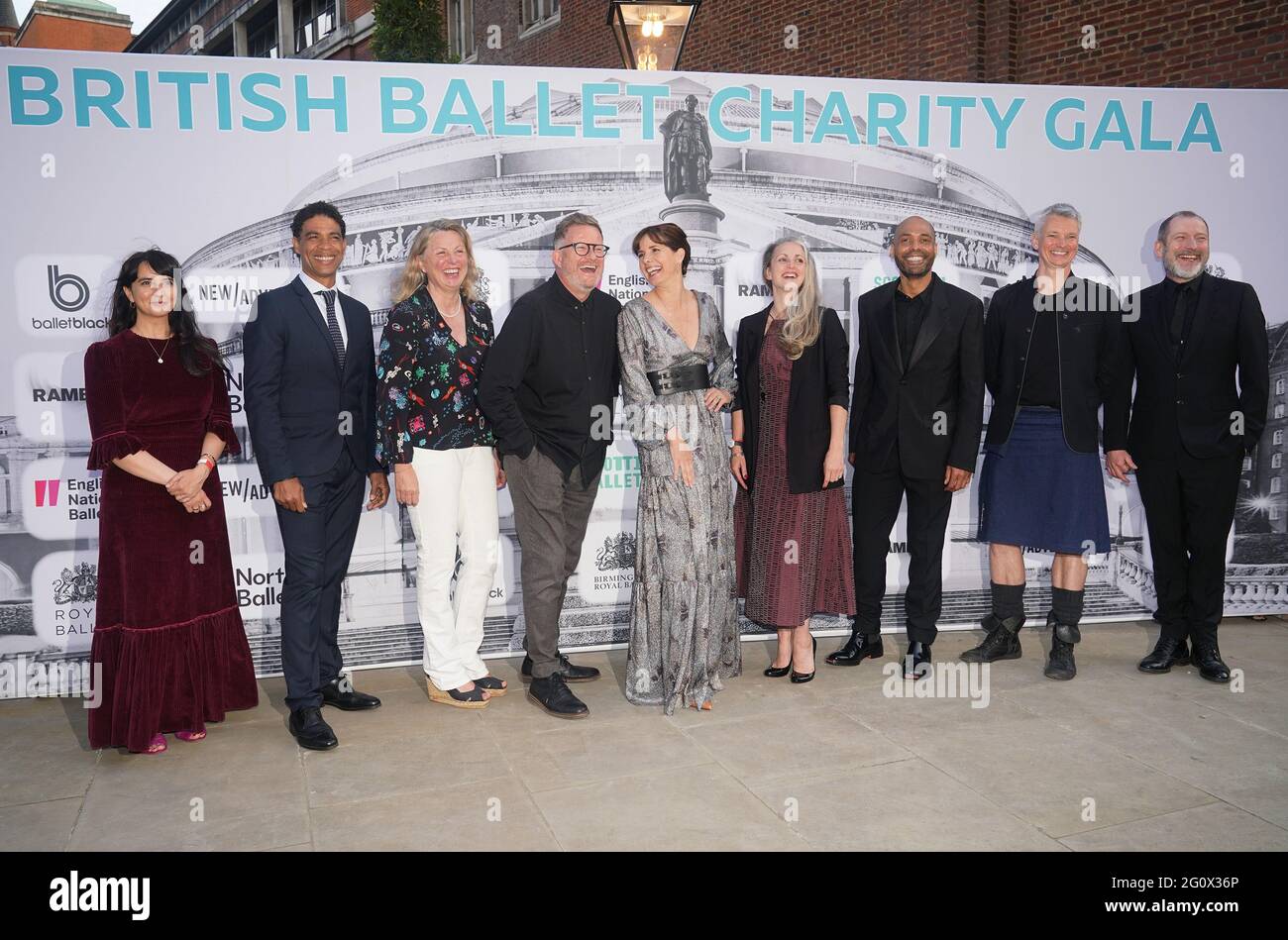(L-R) Cassa Pancho, Carlos Acosta, Louise Hare, Sir Matthew Bourne, Dame Darcey Bussell, Hannah Bateman, Benoit Swan Pouffer, Christopher Hampson and Kevin O'Hare arriving for the British Ballet Charity Gala at the Royal Albert Hall, London. Picture date: Thursday June 3, 2021. Stock Photo