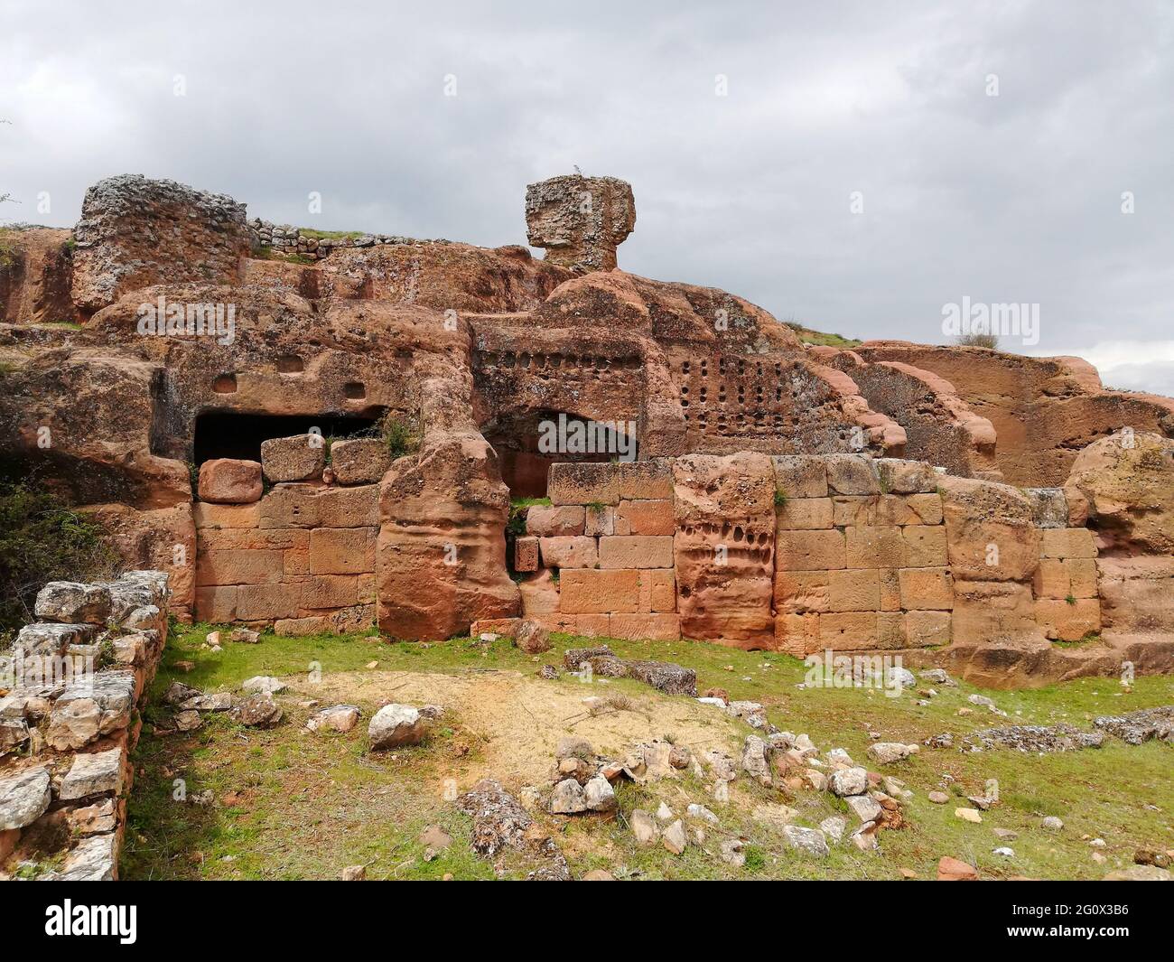 Natural view of the discovered ruins of an ancient Roman civilization in Tiermes Soria Stock Photo