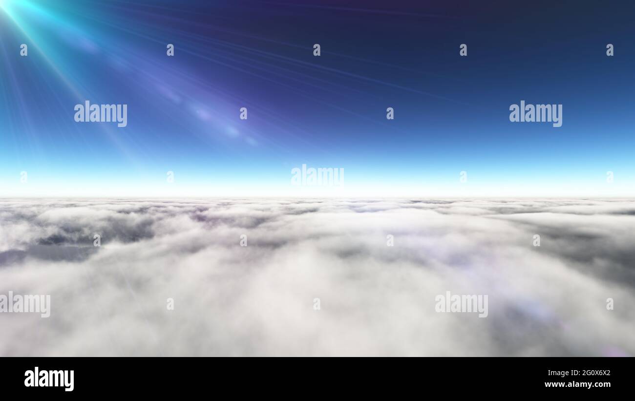 Above clouds sun ray, 3d rendering illustration Stock Photo - Alamy