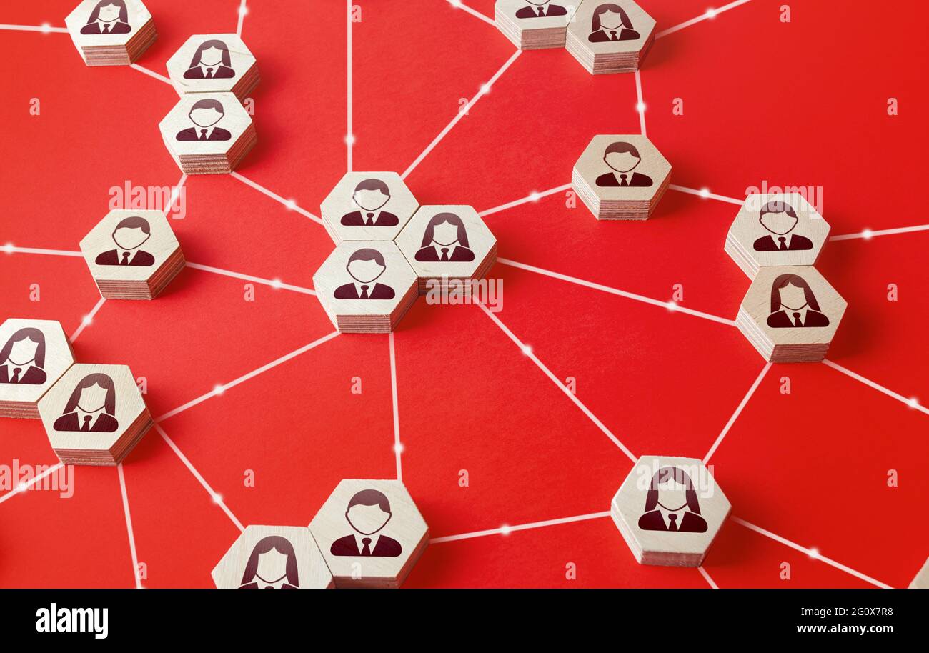 Network of connected people. Communicate interactions between working