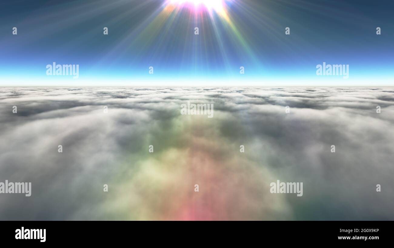 Above clouds sun ray, 3d rendering illustration Stock Photo - Alamy