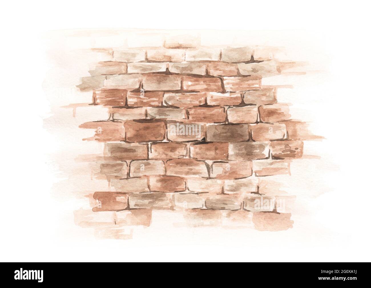 Brick grunge wall. Hand drawn watercolor illustration isolated on white background Stock Photo