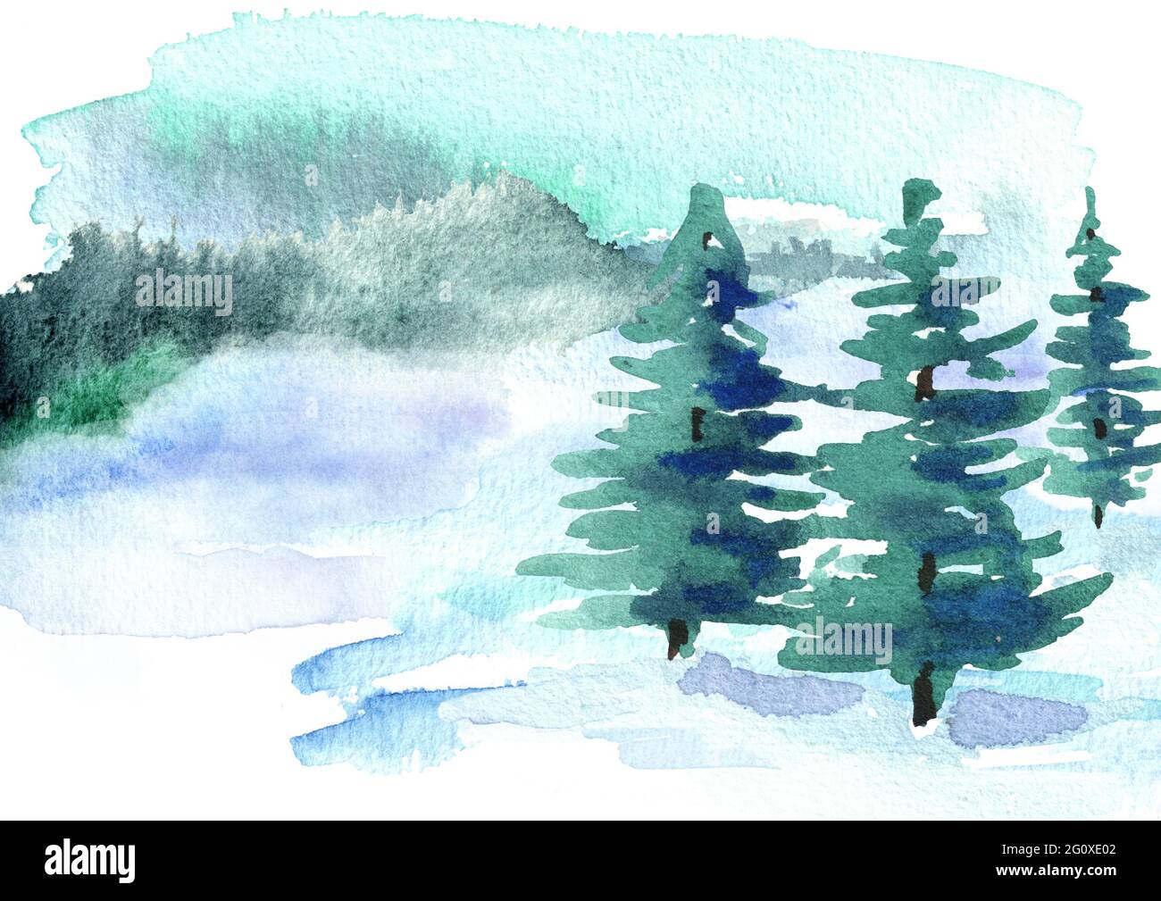 Winter background, landscape. Watercolor hand drawn illustration Stock ...