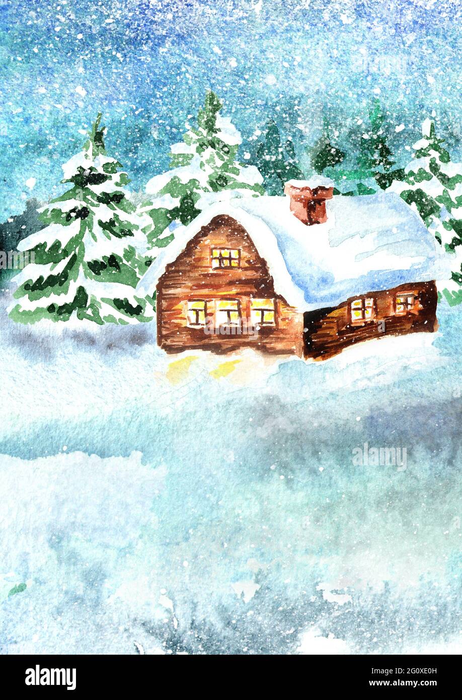 Winter card. Watercolor hand drawn illustration Stock Photo - Alamy