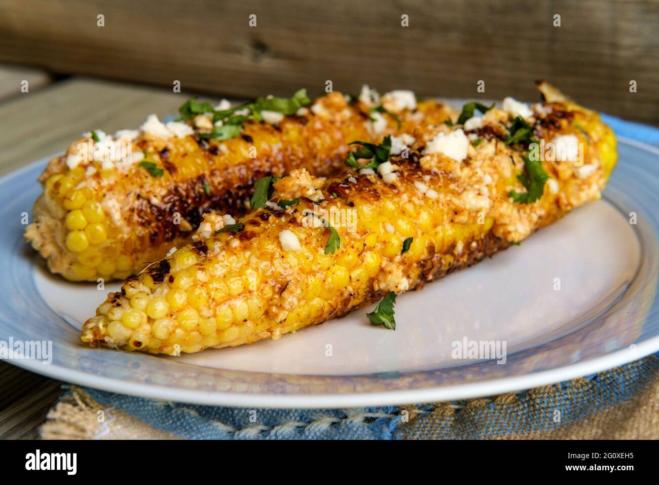 Mexican street corn also known as elote served with chili mayonnaise