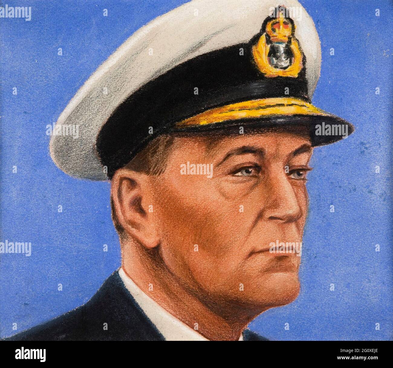 A portrait of Admiral Sir John Cunningham drawn for the UK Ministry of Information by Austrian artist William Timym Stock Photo