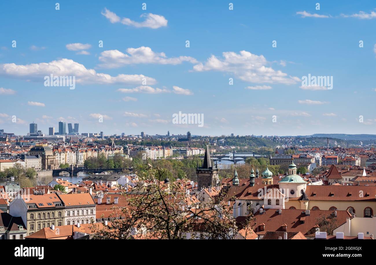 Prague cityscape - shot taken from Prague castle overlooking Old Town and New Town Stock Photo